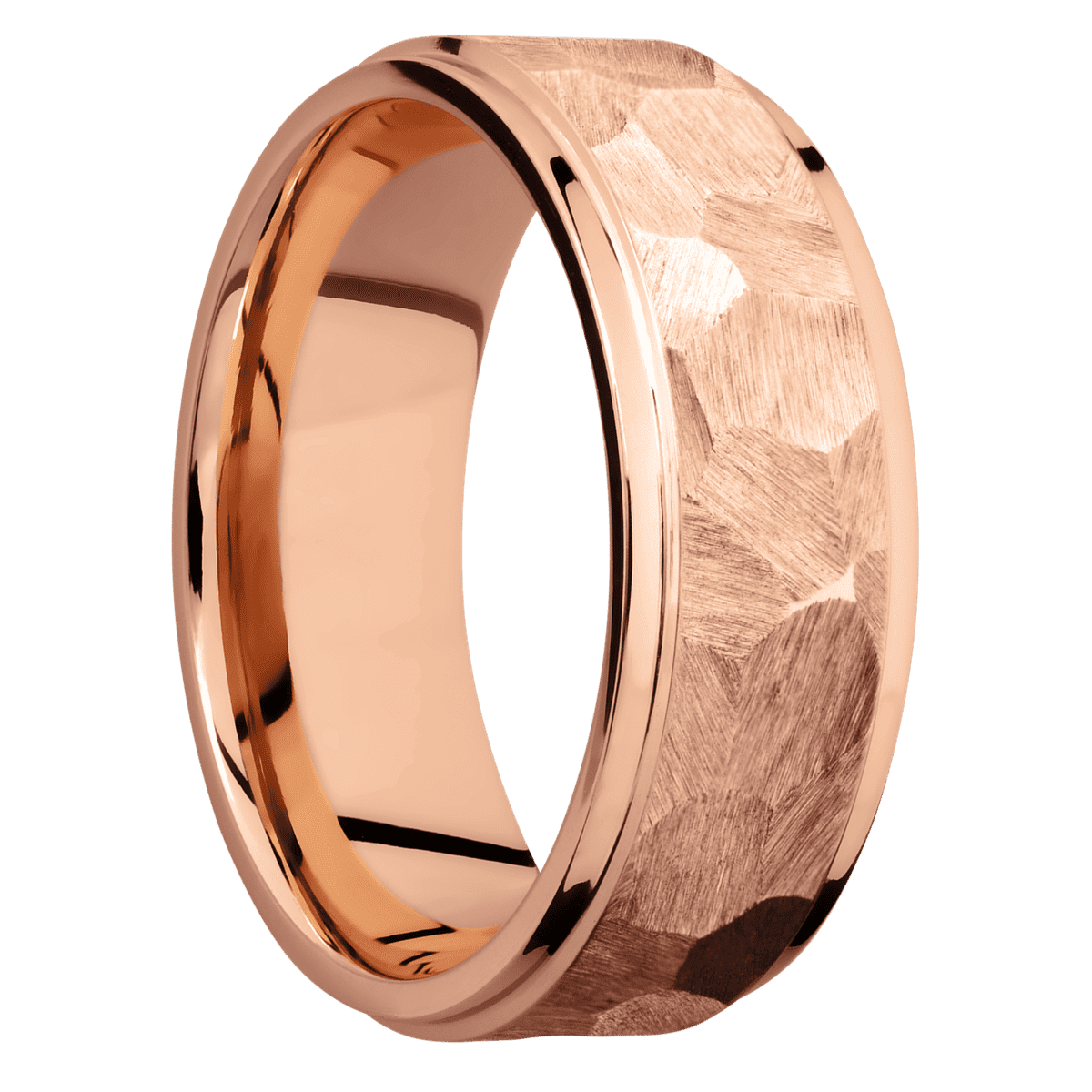 14K Rose Gold + Rock Polish Finish - 8 mm wide Flat Grooved Edges 14K Rose Gold band. - Custom