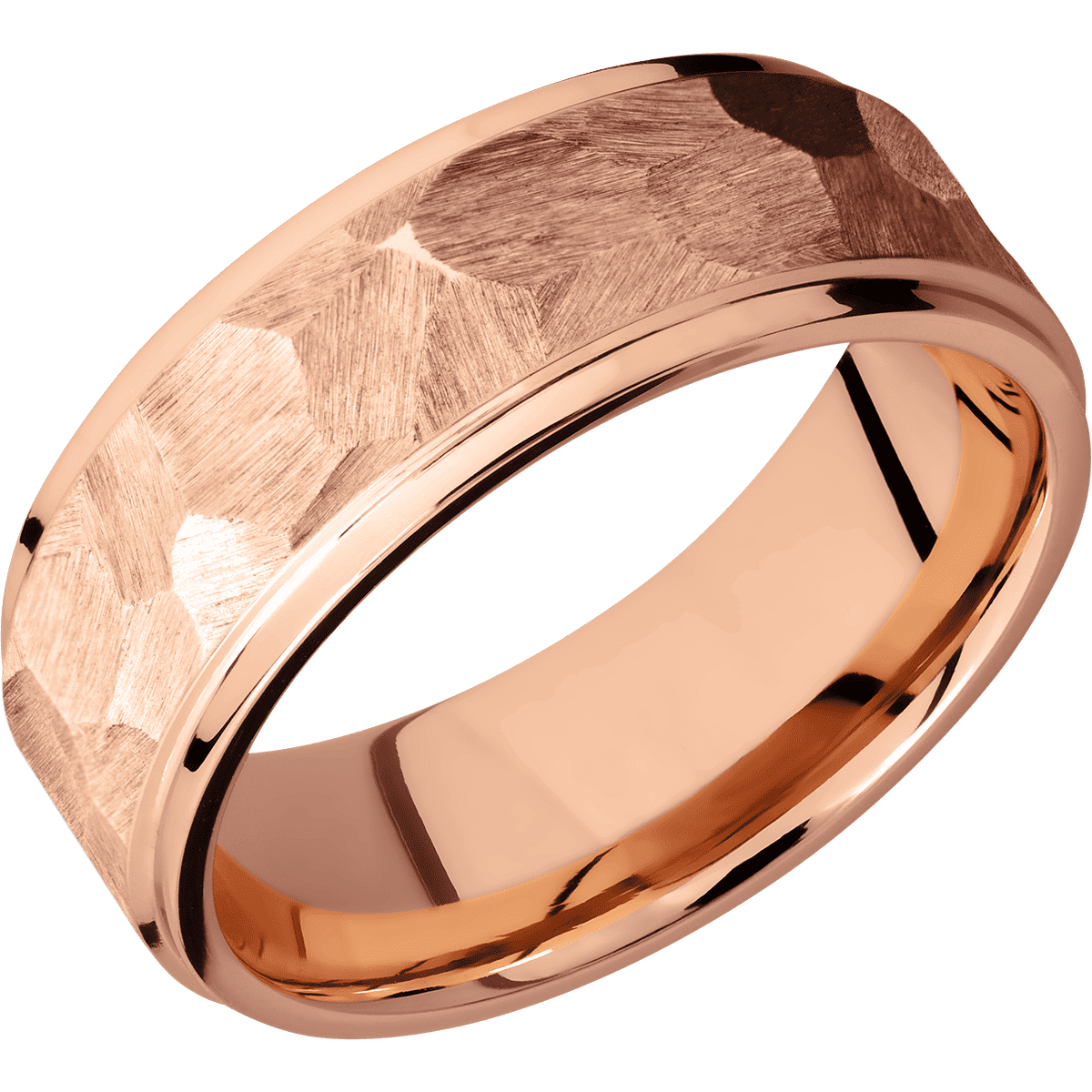 14K Rose Gold + Rock Polish Finish - 8 mm wide Flat Grooved Edges 14K Rose Gold band. - Custom