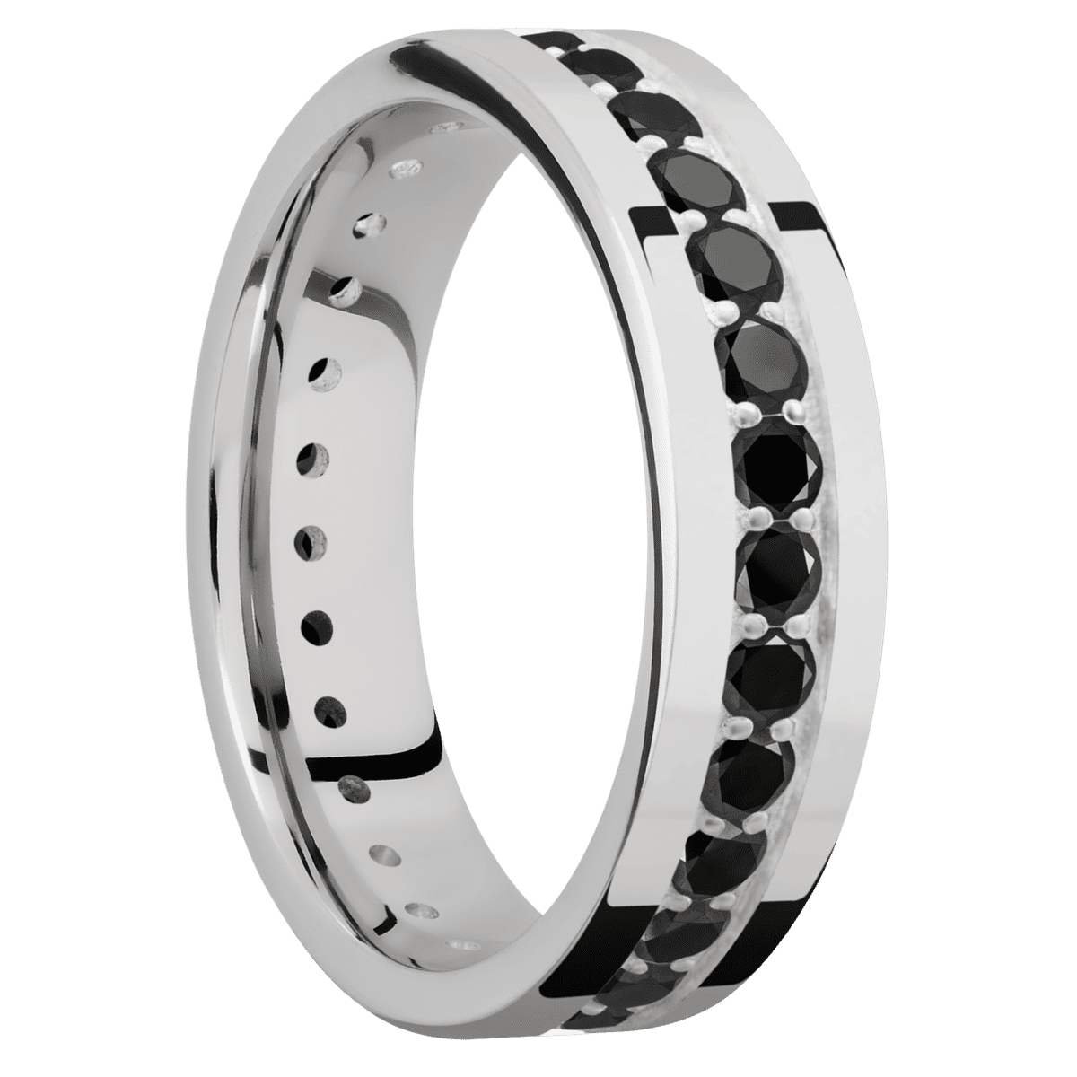 14K White Gold + Polish Finish - 14KW6FETERNITYBLKDIA.05BEAD-P - Custom