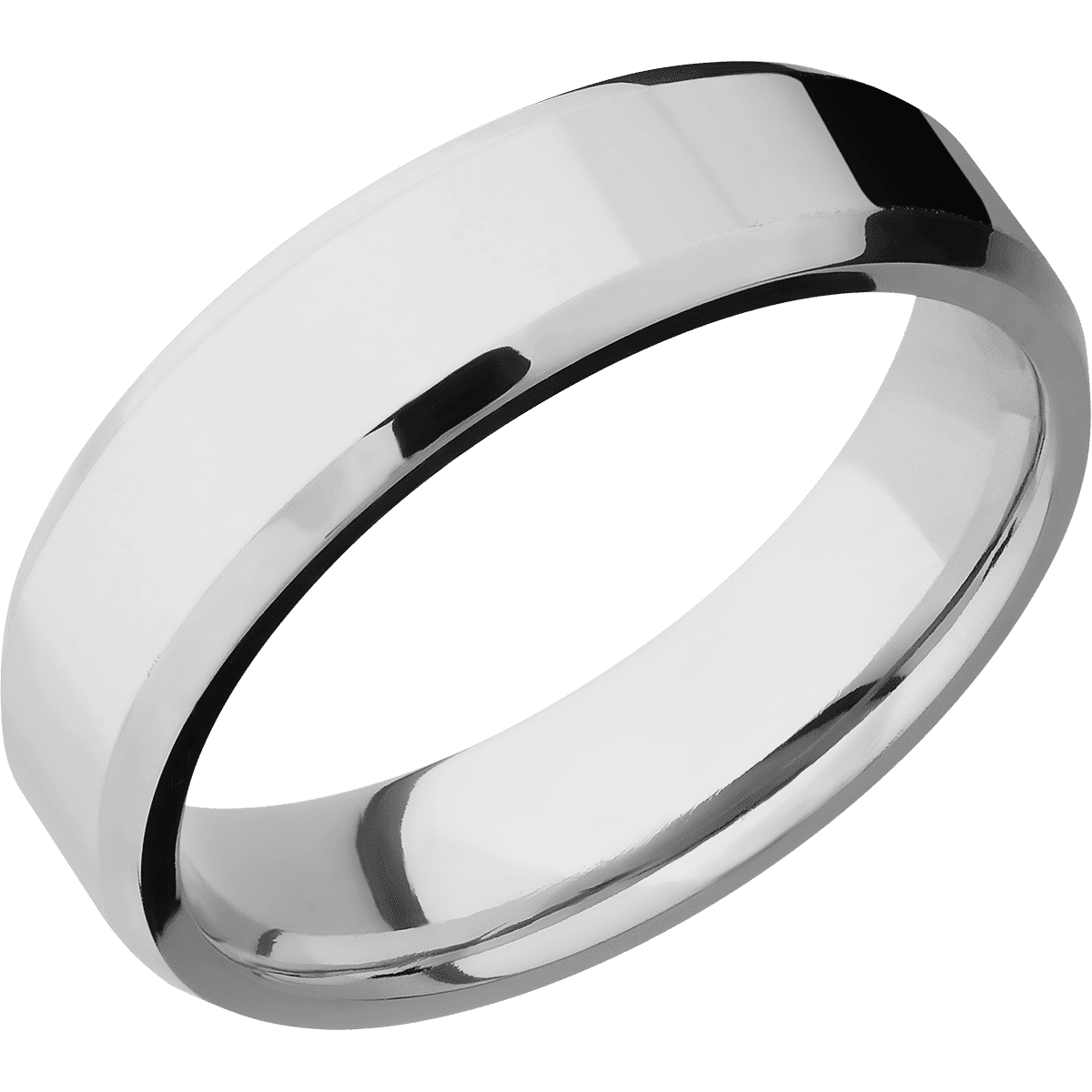 14K White Gold + Polish Polish Finish - 6 mm wide Beveled 14K White Gold band. - Custom