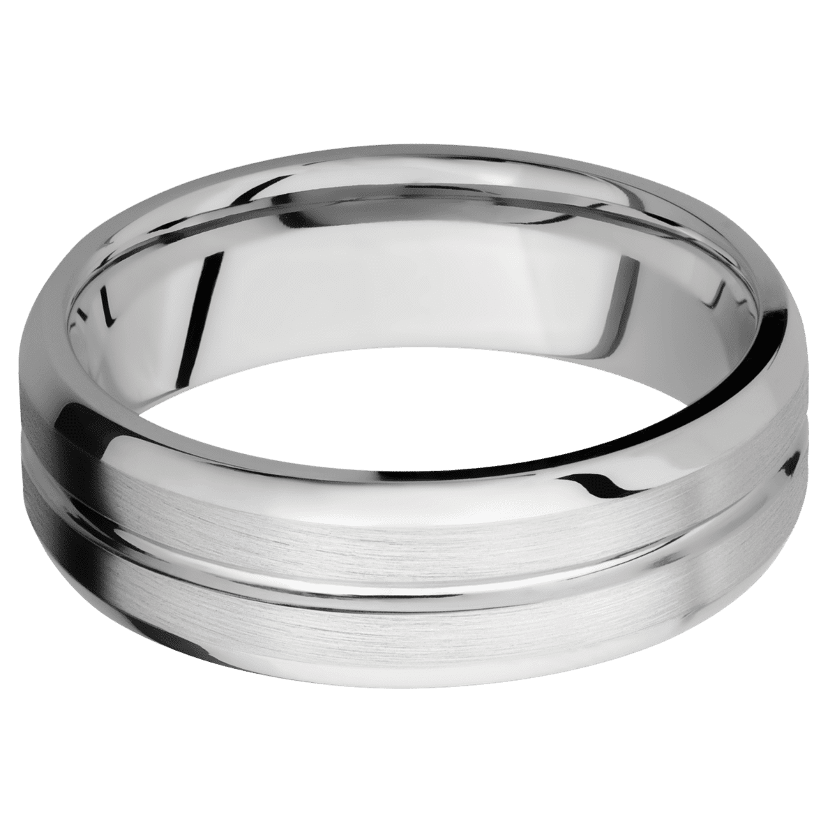 14K White Gold + Polish Satin Finish - 7 mm wide Beveled with Center Accent Groove 14K White Gold band. - Custom
