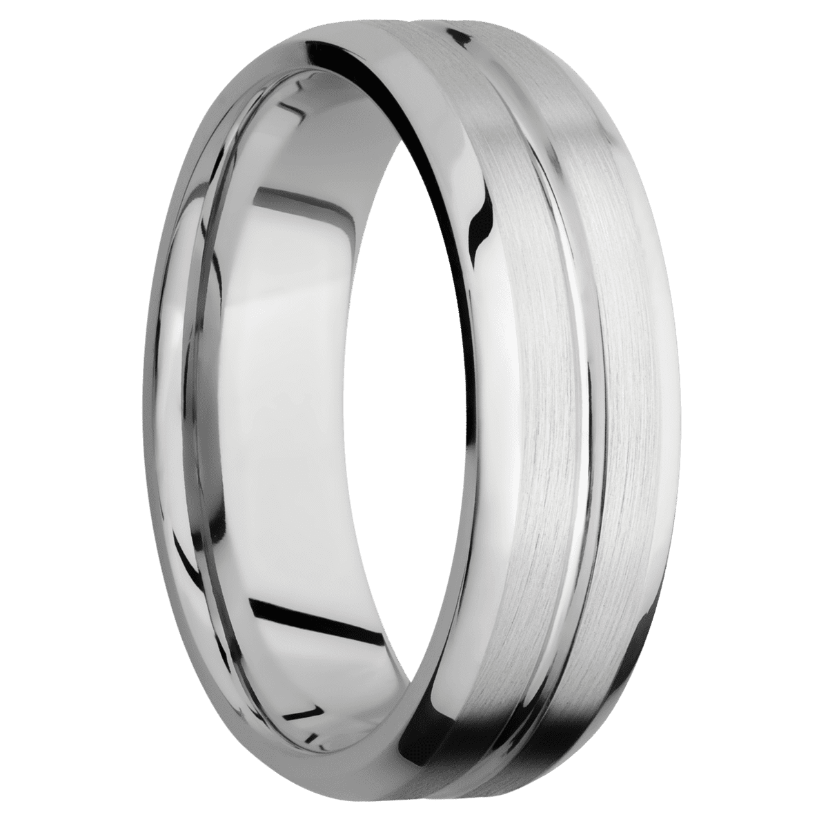 14K White Gold + Polish Satin Finish - 7 mm wide Beveled with Center Accent Groove 14K White Gold band. - Custom