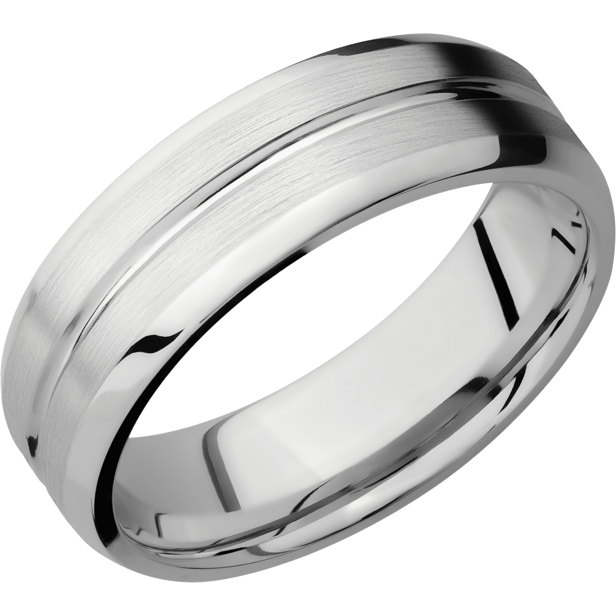 14K White Gold + Polish Satin Finish - 7 mm wide Beveled with Center Accent Groove 14K White Gold band. - Custom