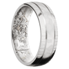 14K White Gold + Rockpolish Treebark1 Finish + King’s Snow - 7 mm wide Domed with two accent grooves 14K White Gold