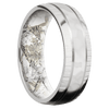 14K White Gold + Rockpolish Treebark1 Finish + King’s Snow - 7 mm wide Domed with two accent grooves 14K White Gold