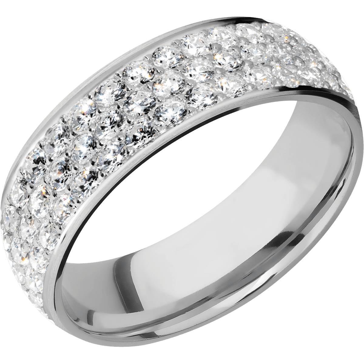 14K White Gold + Satin Finish - 14KW7DLABDIA(ST)3ROWHALFETERNITY.03BEAD - Custom