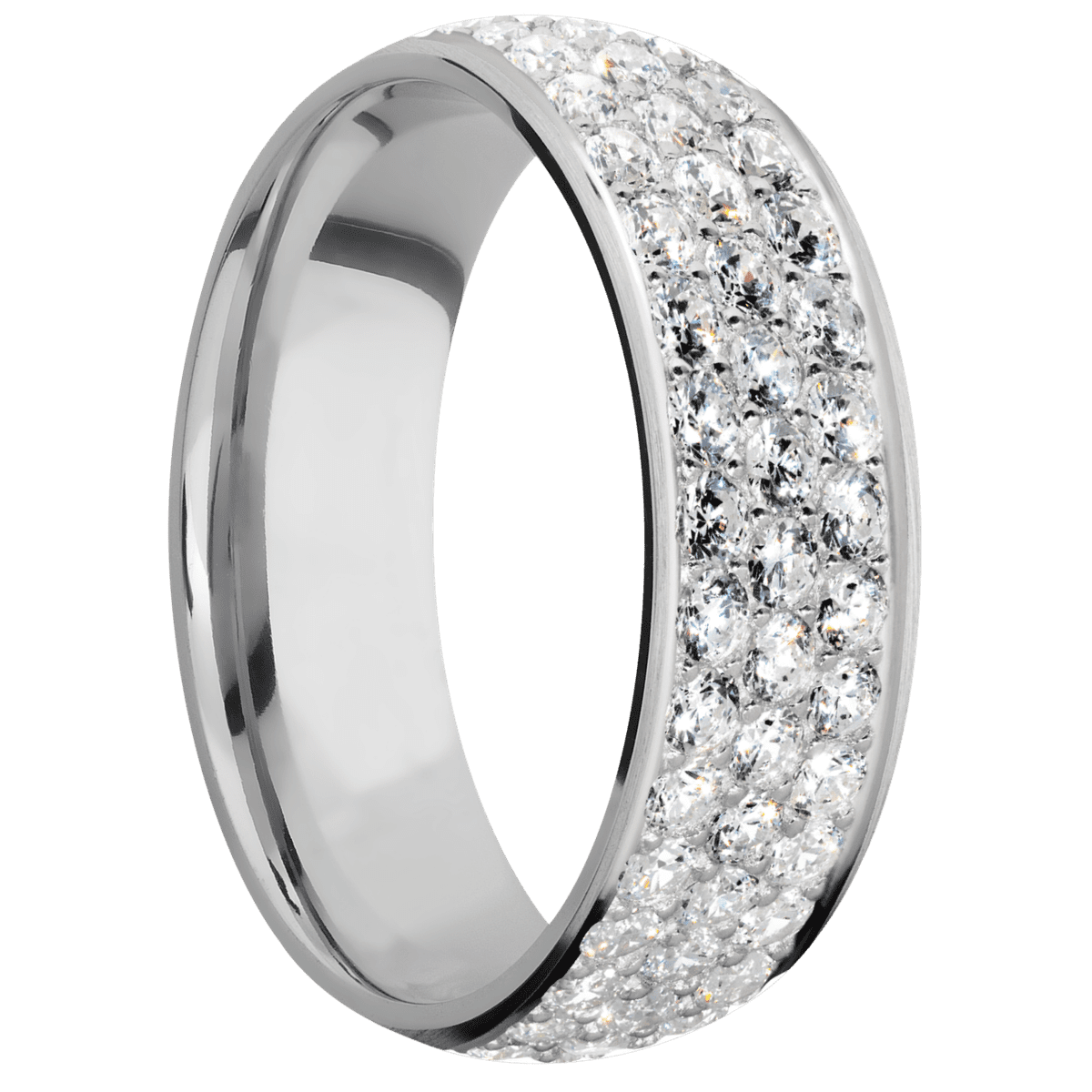 14K White Gold + Satin Finish - 14KW7DLABDIA(ST)3ROWHALFETERNITY.03BEAD - Custom