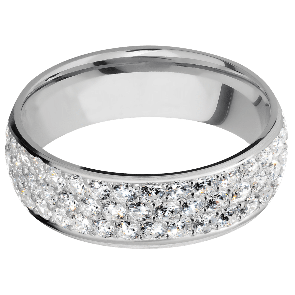 14K White Gold + Satin Finish - 14KW7DLABDIA(ST)3ROWHALFETERNITY.03BEAD - Custom