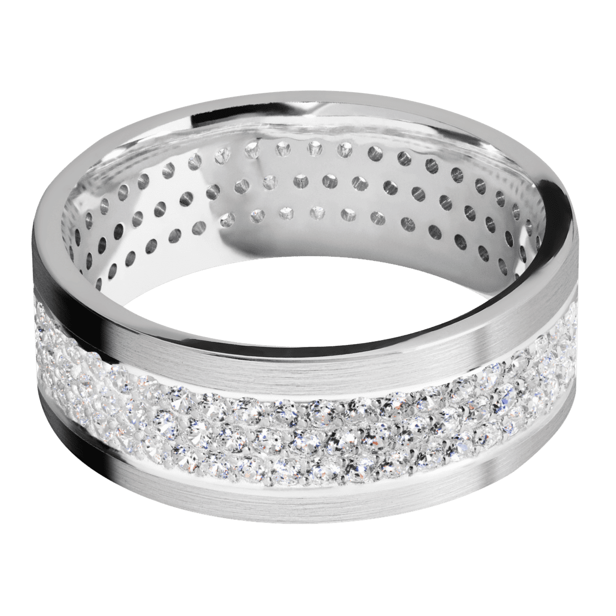 14K White Gold + Satin Finish - 14KW8FLABDIA(ST)3ROWETERNITY.015BEAD-P - Custom