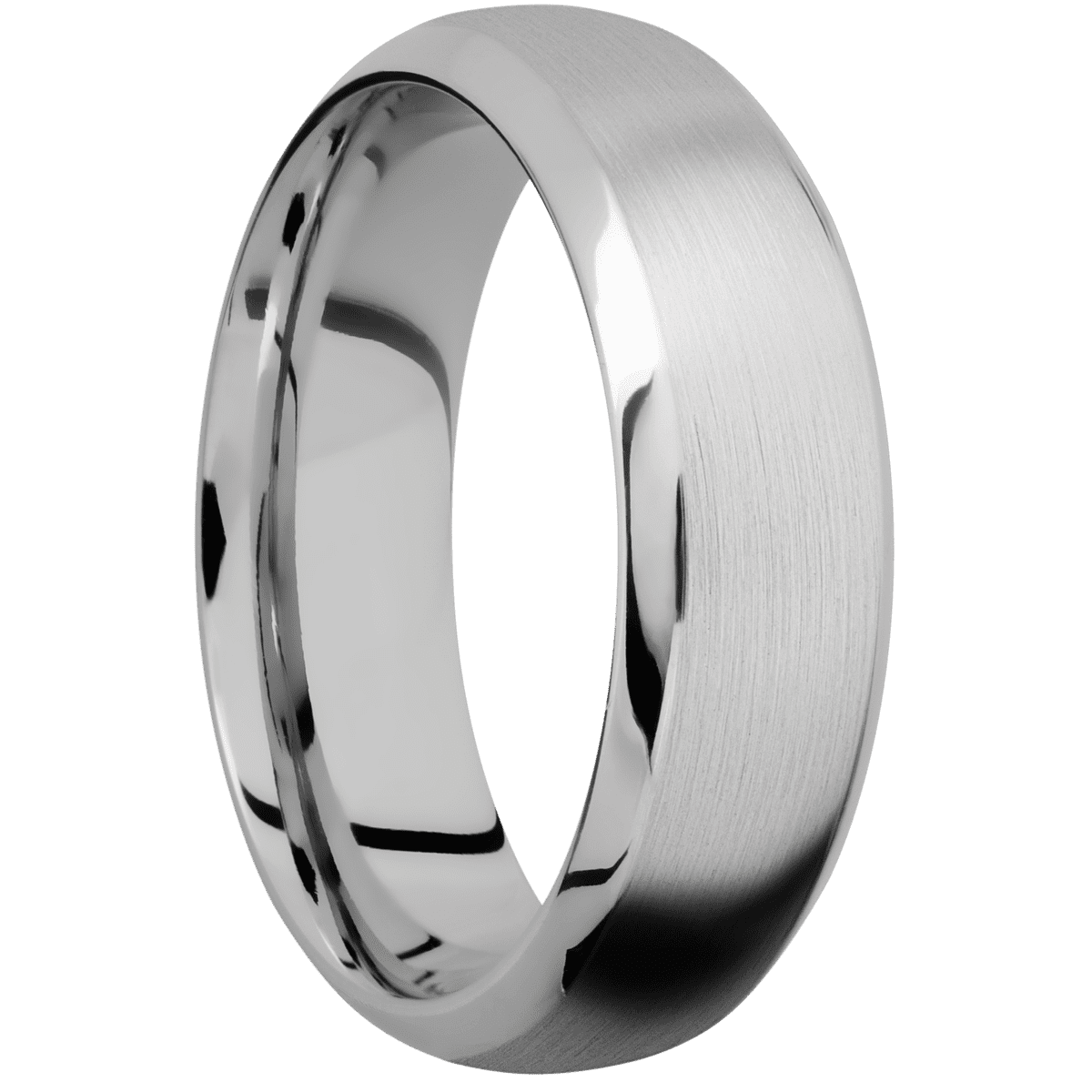 14K White Gold + Satin Polish Finish - 7 mm wide Domed Bevel 14K White Gold band. - Custom