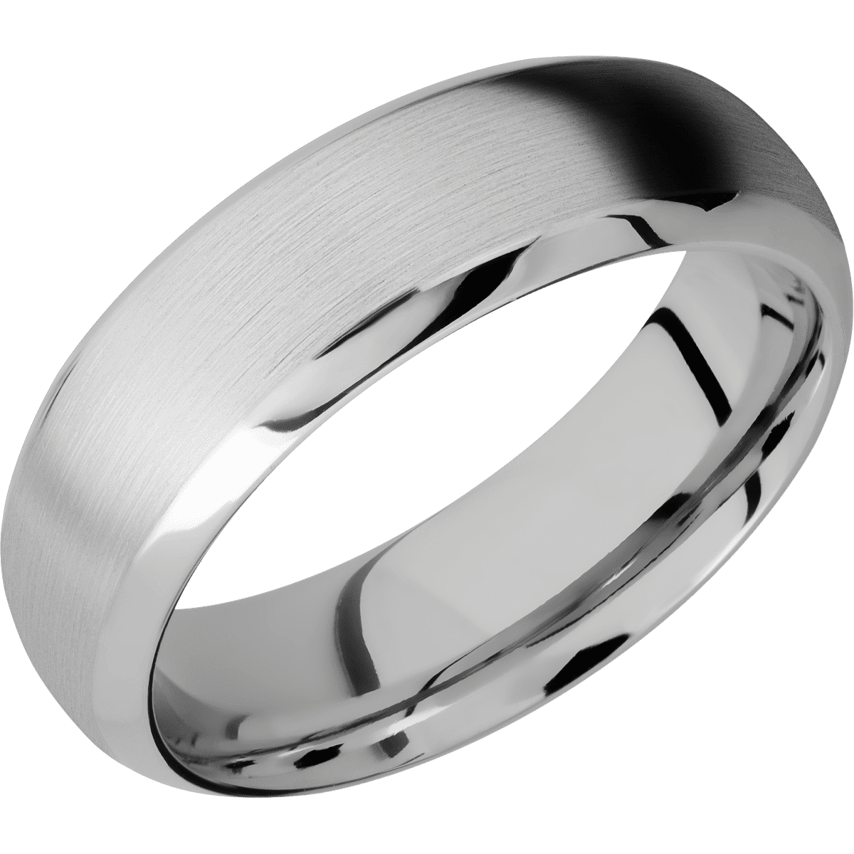 14K White Gold + Satin Polish Finish - 7 mm wide Domed Bevel 14K White Gold band. - Custom