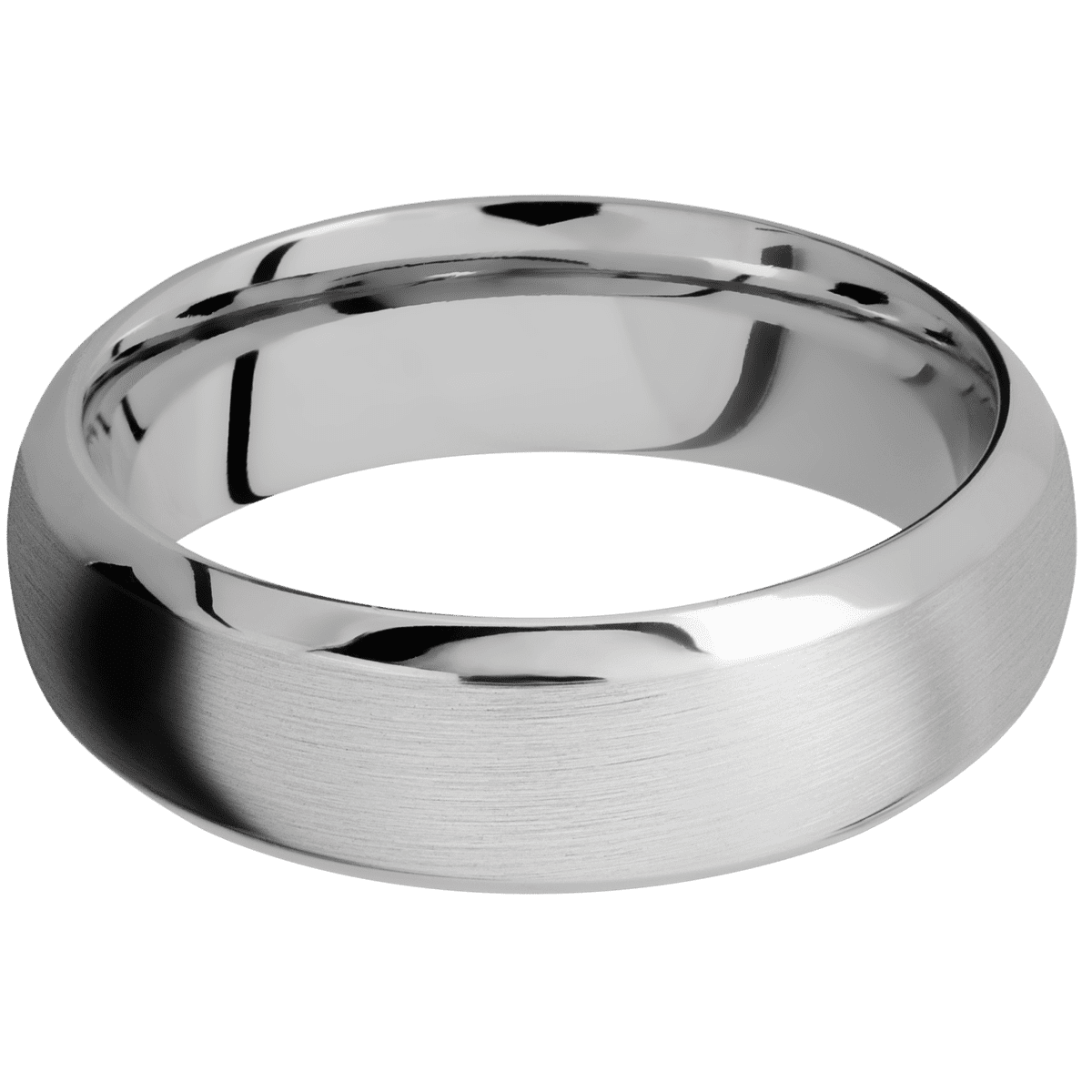 14K White Gold + Satin Polish Finish - 7 mm wide Domed Bevel 14K White Gold band. - Custom