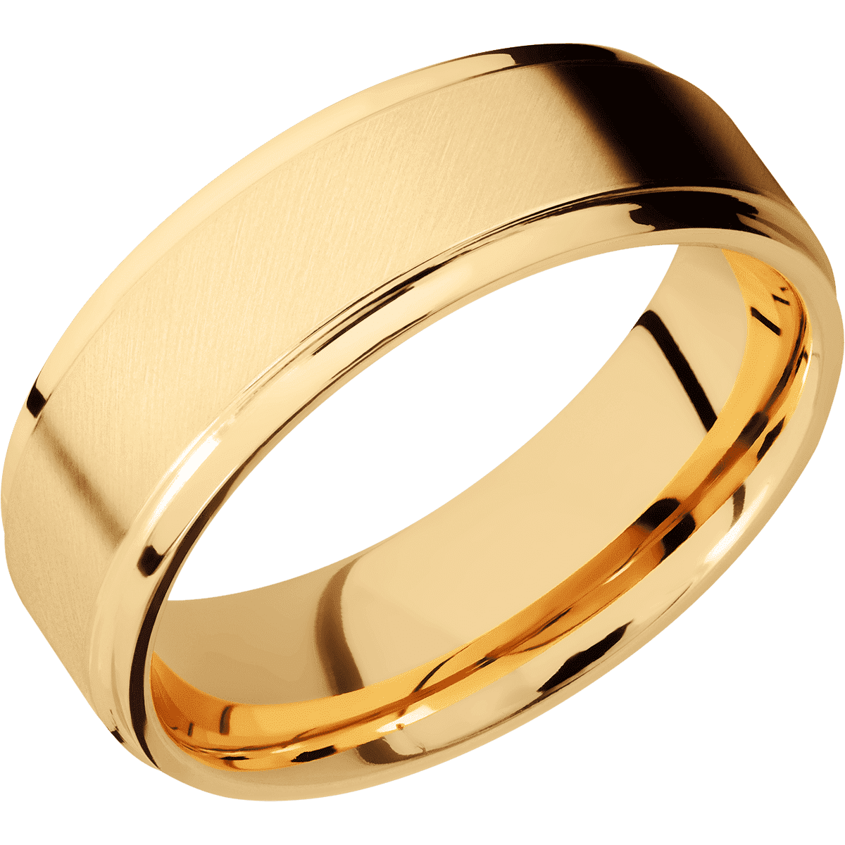 14K Yellow Gold + Anglesatin Polish Finish - 7 mm wide Flat Grooved Edges 14K Yellow Gold band. - Custom