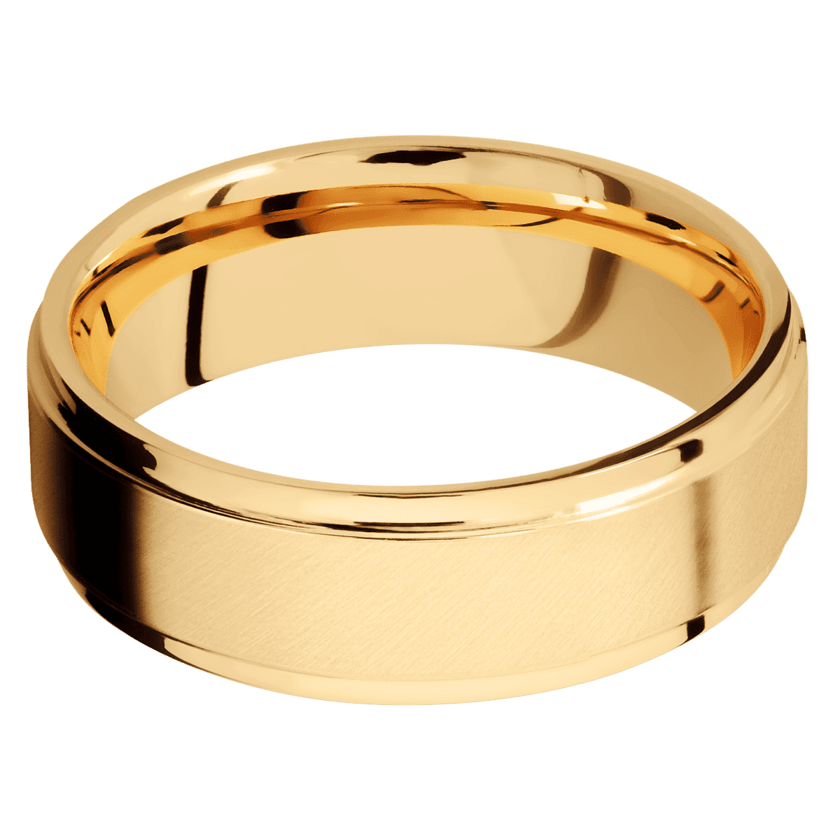 14K Yellow Gold + Anglesatin Polish Finish - 7 mm wide Flat Grooved Edges 14K Yellow Gold band. - Custom