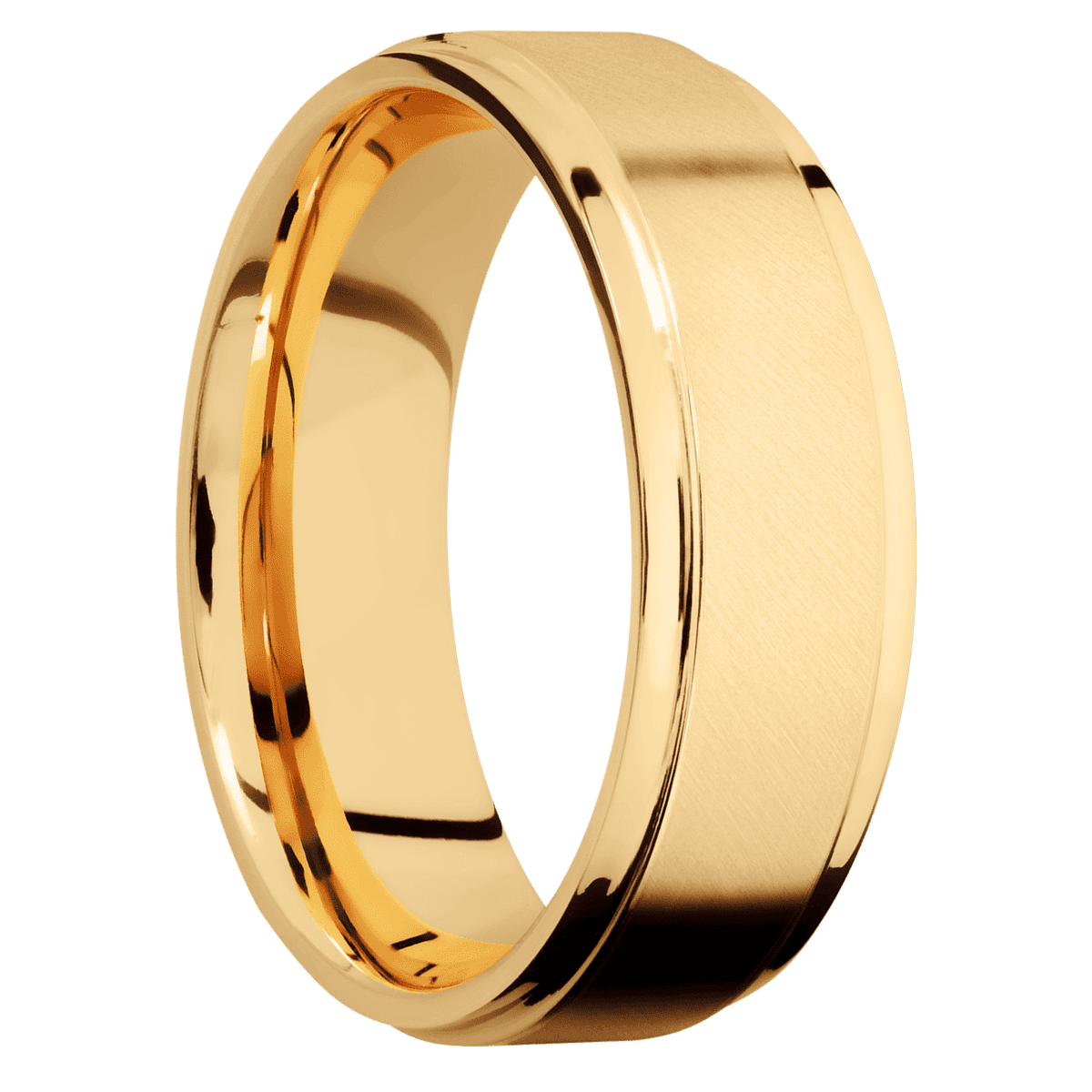 14K Yellow Gold + Anglesatin Polish Finish - 7 mm wide Flat Grooved Edges 14K Yellow Gold band. - Custom