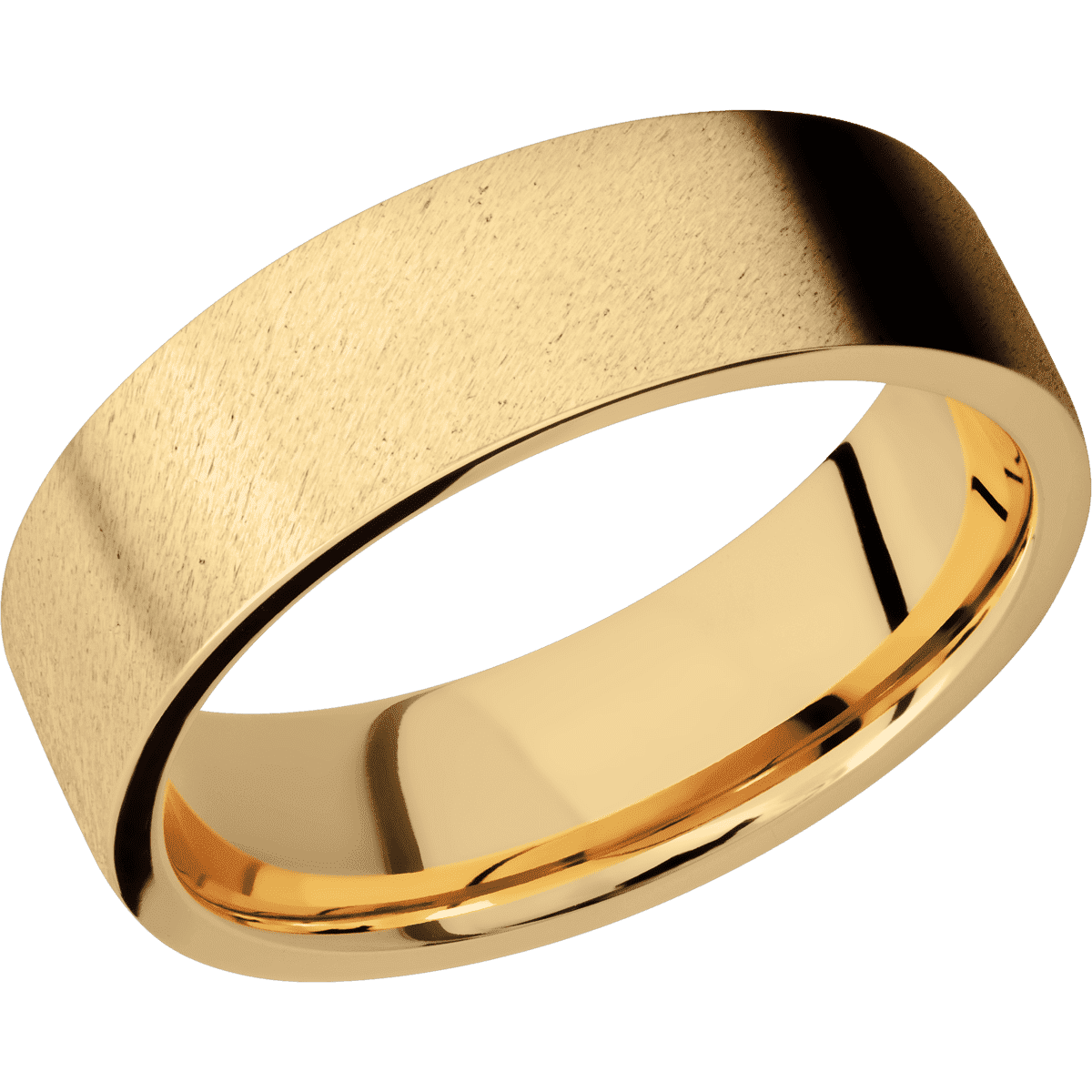 14K Yellow Gold + Anglestone Finish - 7 mm wide Flat 14K Yellow Gold band. - Custom