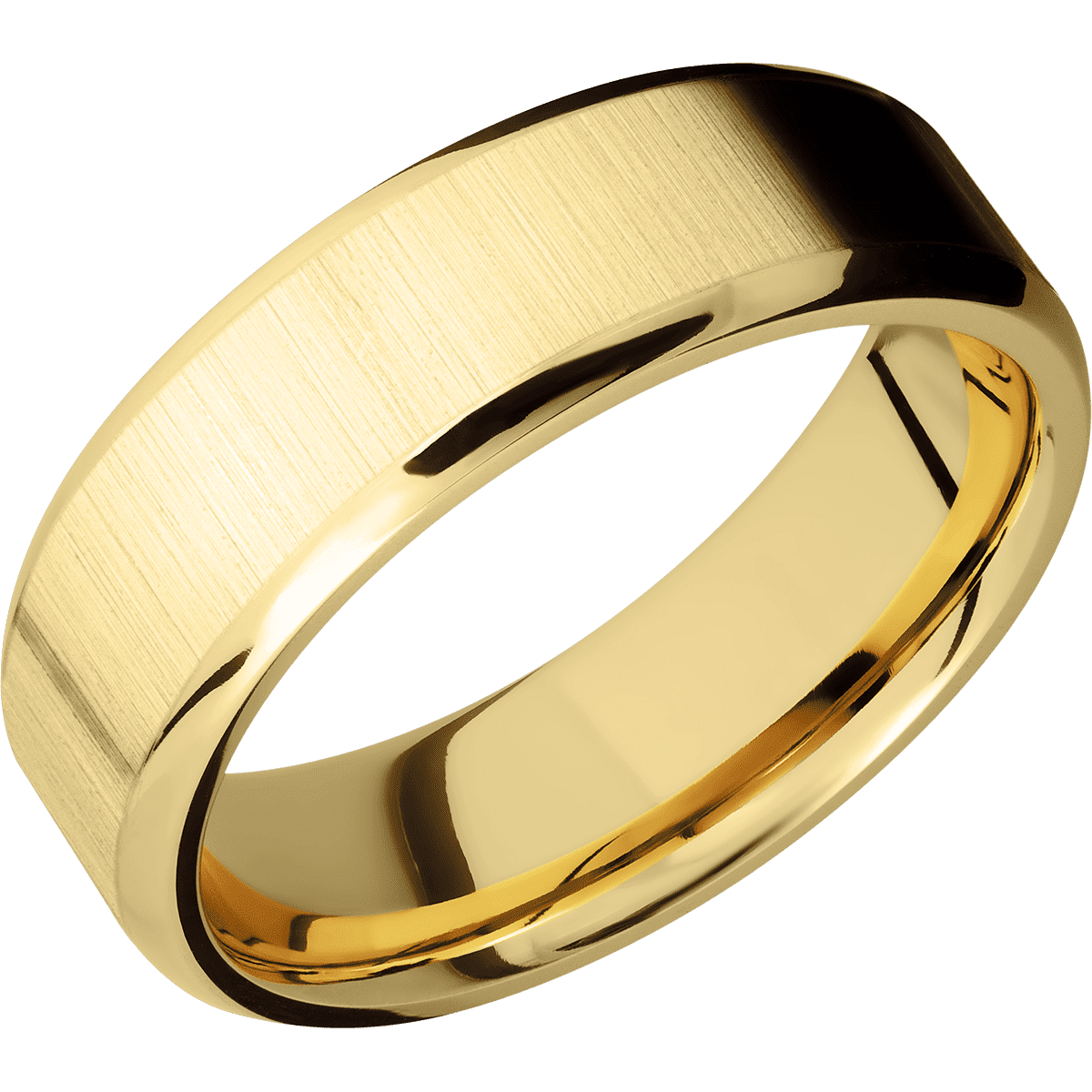 14K Yellow Gold + Crosssatin Polish Finish - 7 mm wide Beveled 14K Yellow Gold band. - Custom