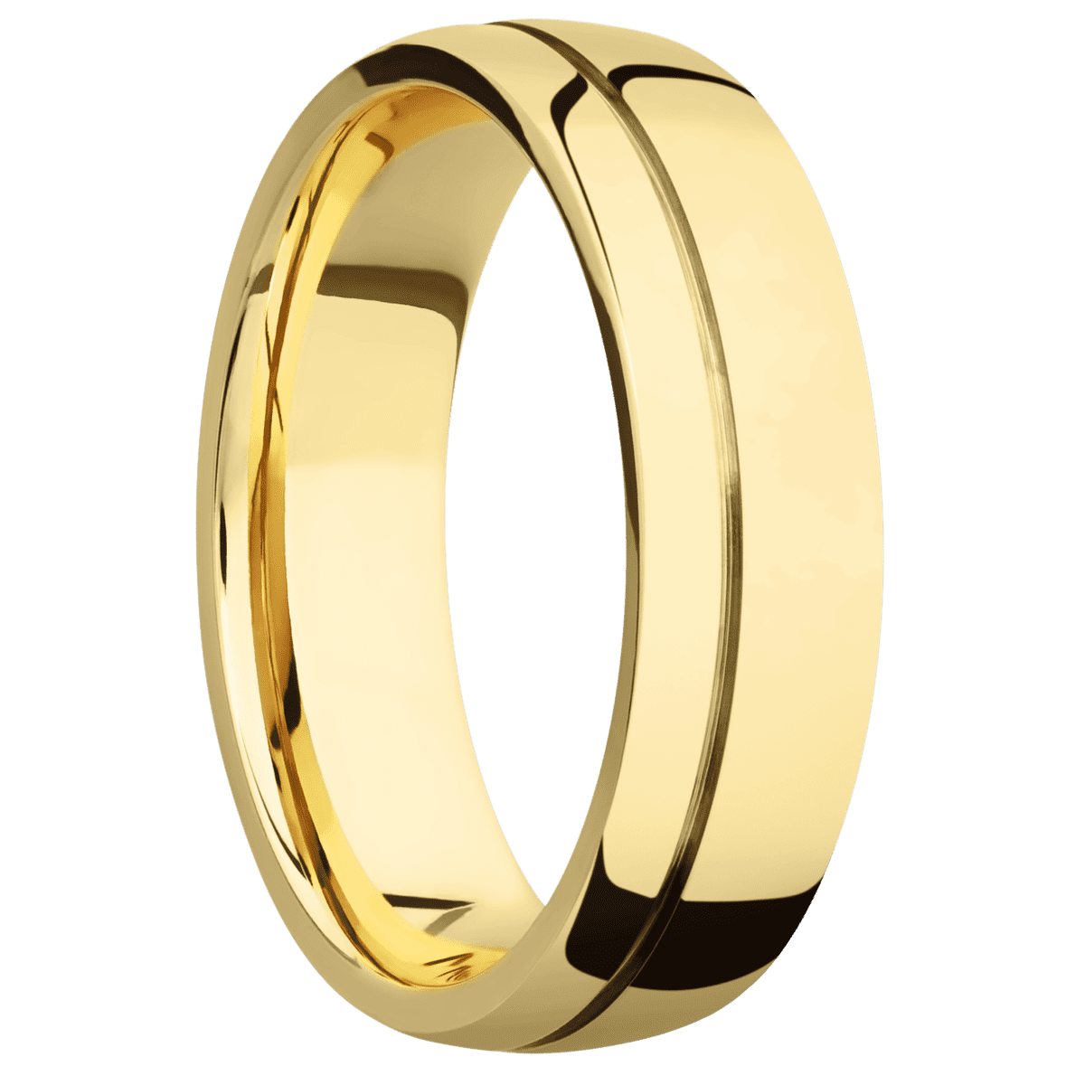 14K Yellow Gold + Polish Polish Finish - 6 mm wide Domed with Off Center Accent Groove 14K Yellow Gold band. - Custom