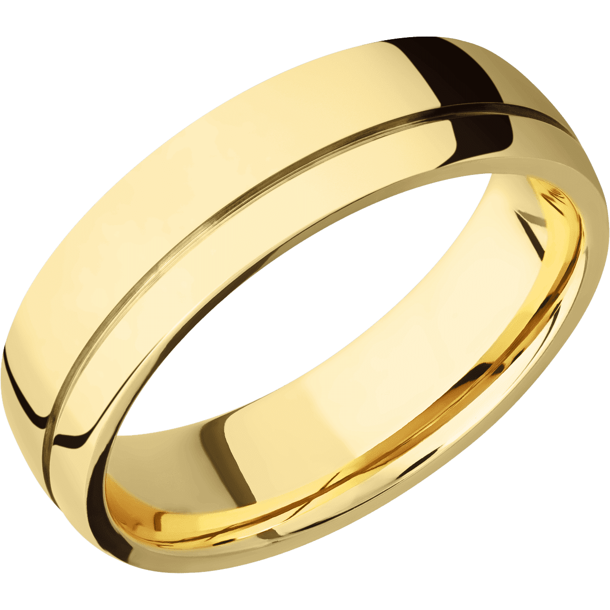 14K Yellow Gold + Polish Polish Finish - 6 mm wide Domed with Off Center Accent Groove 14K Yellow Gold band. - Custom