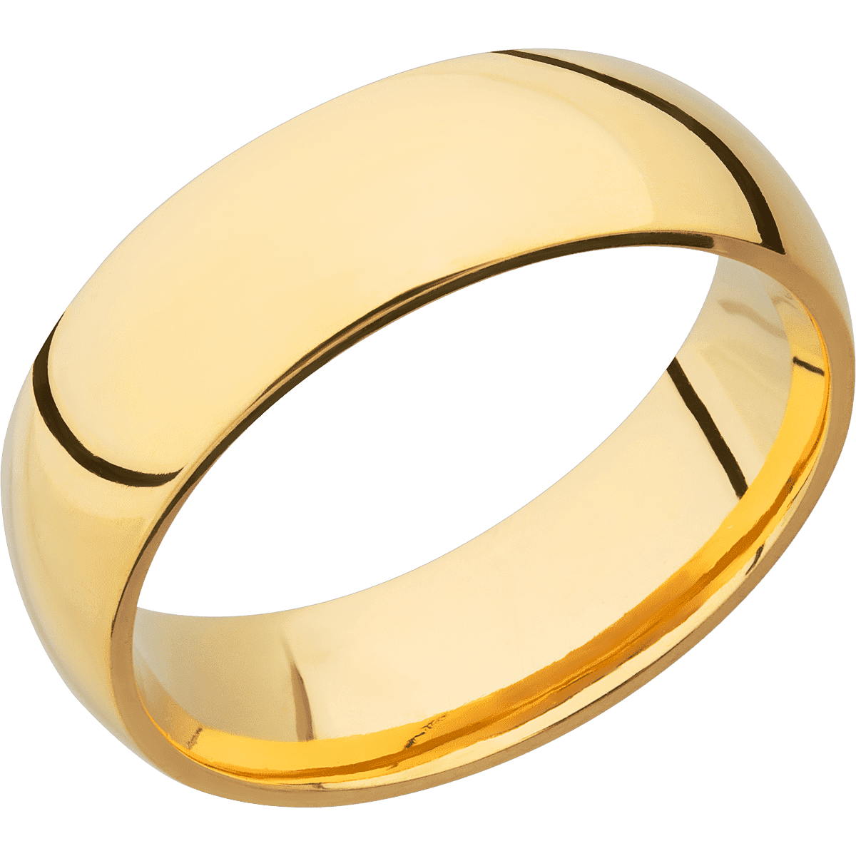 14K Yellow Gold + Polish Finish - 7 mm wide Domed 14K Yellow Gold band. - Custom