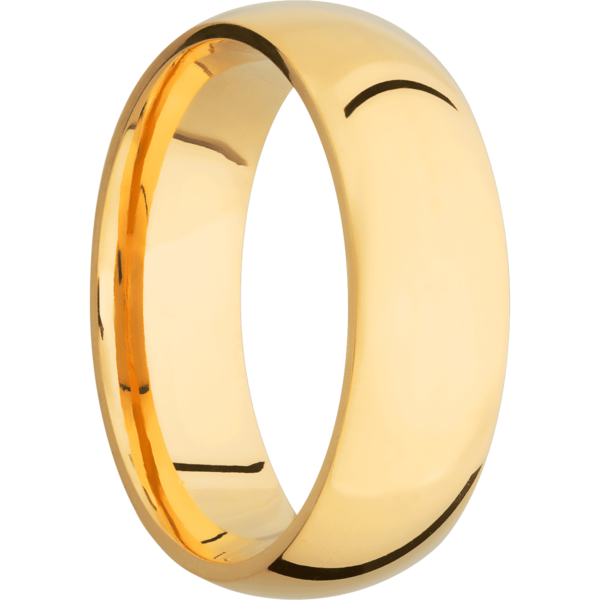 14K Yellow Gold + Polish Finish - 7 mm wide Domed 14K Yellow Gold band. - Custom