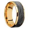 14K Yellow Gold + Polish Polish Finish - 8 mm wide/Beveled/14K Yellow Gold band with one 6 mm Centered inlay of Forged