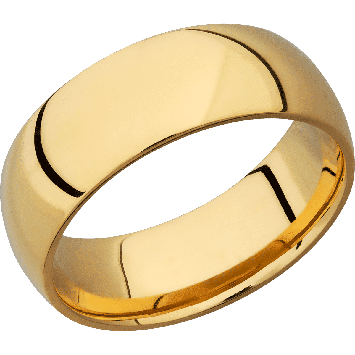 14K Yellow Gold + Polish Finish - 8 mm wide Domed 14K Yellow Gold band. - Custom