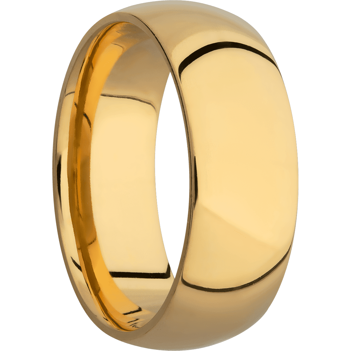 14K Yellow Gold + Polish Finish - 8 mm wide Domed 14K Yellow Gold band. - Custom