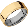 14K Yellow Gold + Polish Polish Finish + Titanium - 8 mm wide Flat Grooved Edges 14K Yellow Gold band featuring