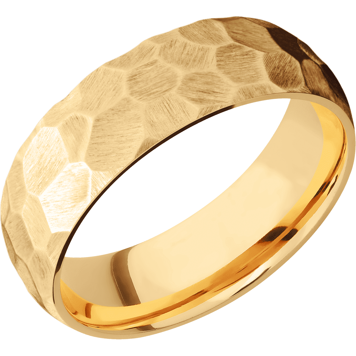 14K Yellow Gold + Rock Finish - 7 mm wide Domed 14K Yellow Gold band. - Custom