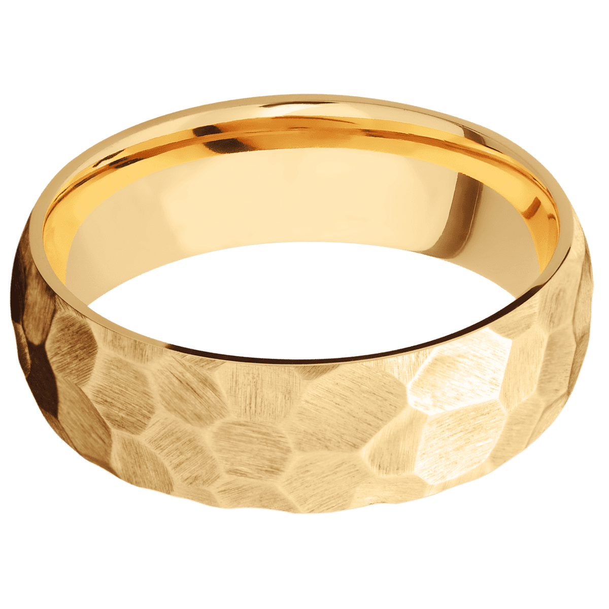 14K Yellow Gold + Rock Finish - 7 mm wide Domed 14K Yellow Gold band. - Custom