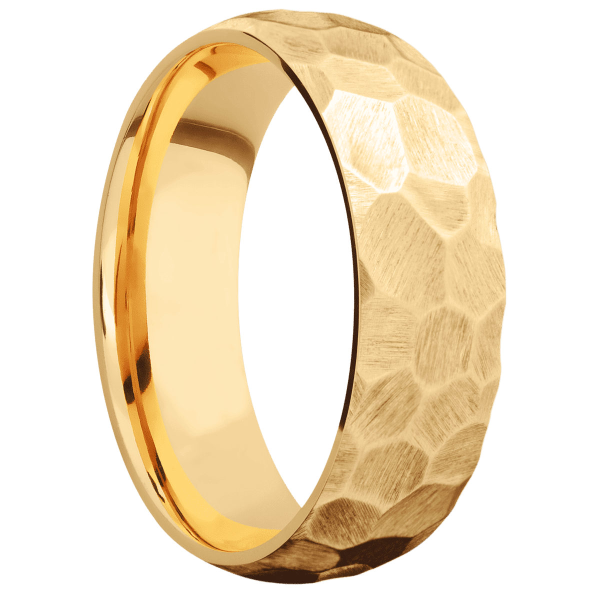 14K Yellow Gold + Rock Finish - 7 mm wide Domed 14K Yellow Gold band. - Custom