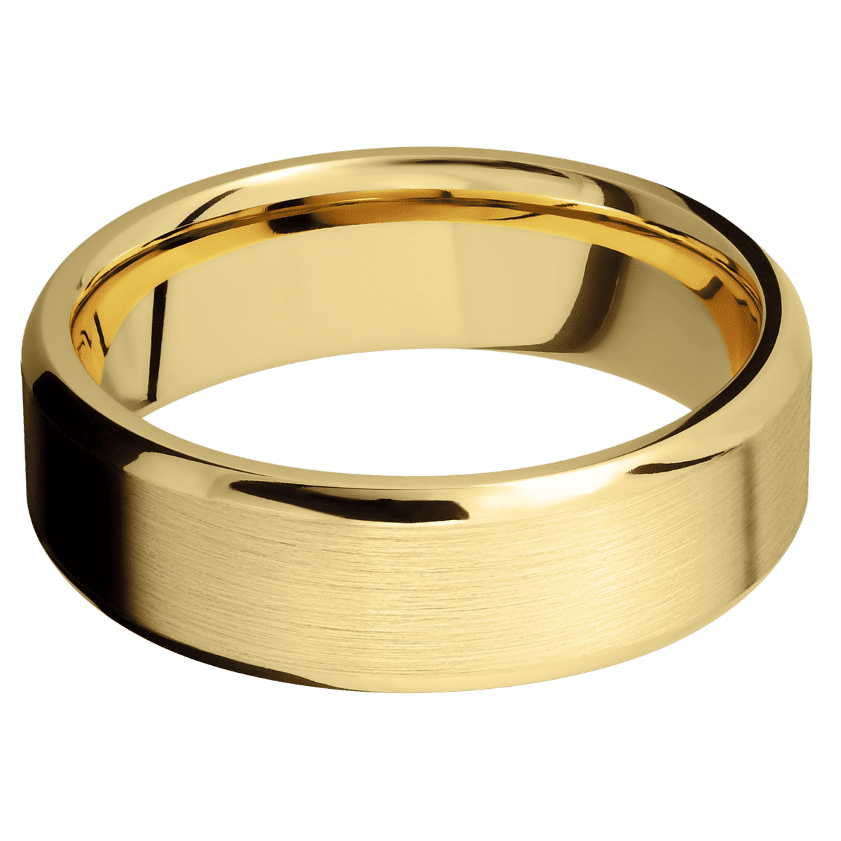 14K Yellow Gold + Satin Polish Finish - 7 mm wide Beveled 14K Yellow Gold band. - Custom