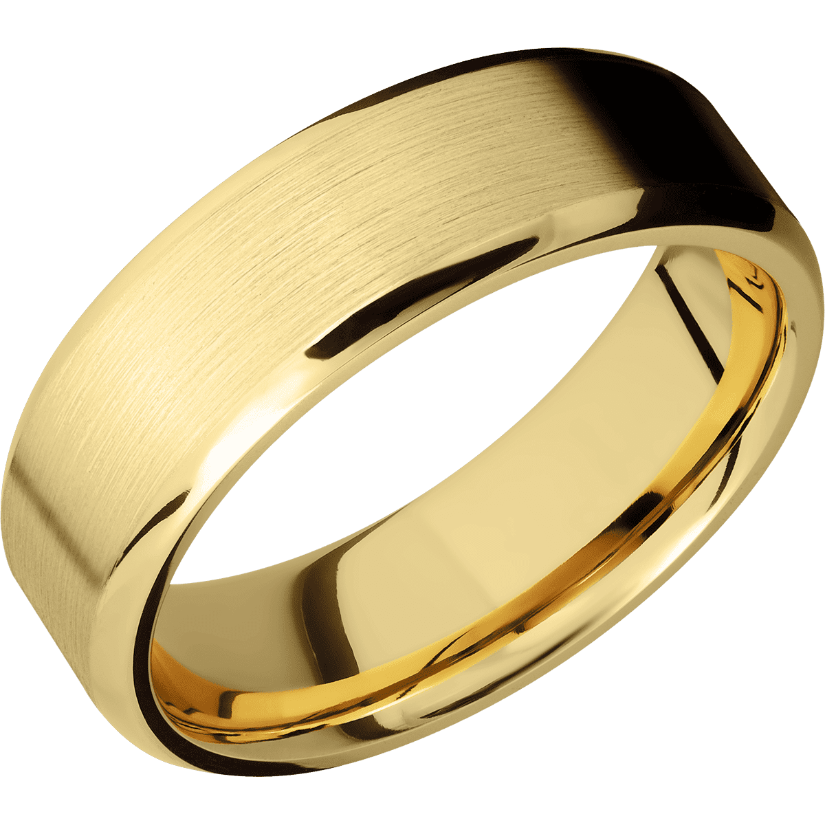 14K Yellow Gold + Satin Polish Finish - 7 mm wide Beveled 14K Yellow Gold band. - Custom