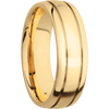 14K Yellow Gold + Satin Polish Finish - 7 mm wide Domed with two accent grooves 14K Yellow Gold band. - Custom