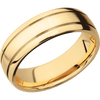 14K Yellow Gold + Satin Polish Finish - 7 mm wide Domed with two accent grooves 14K Yellow Gold band. - Custom