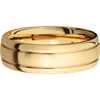 14K Yellow Gold + Satin Polish Finish - 7 mm wide Domed with two accent grooves 14K Yellow Gold band. - Custom