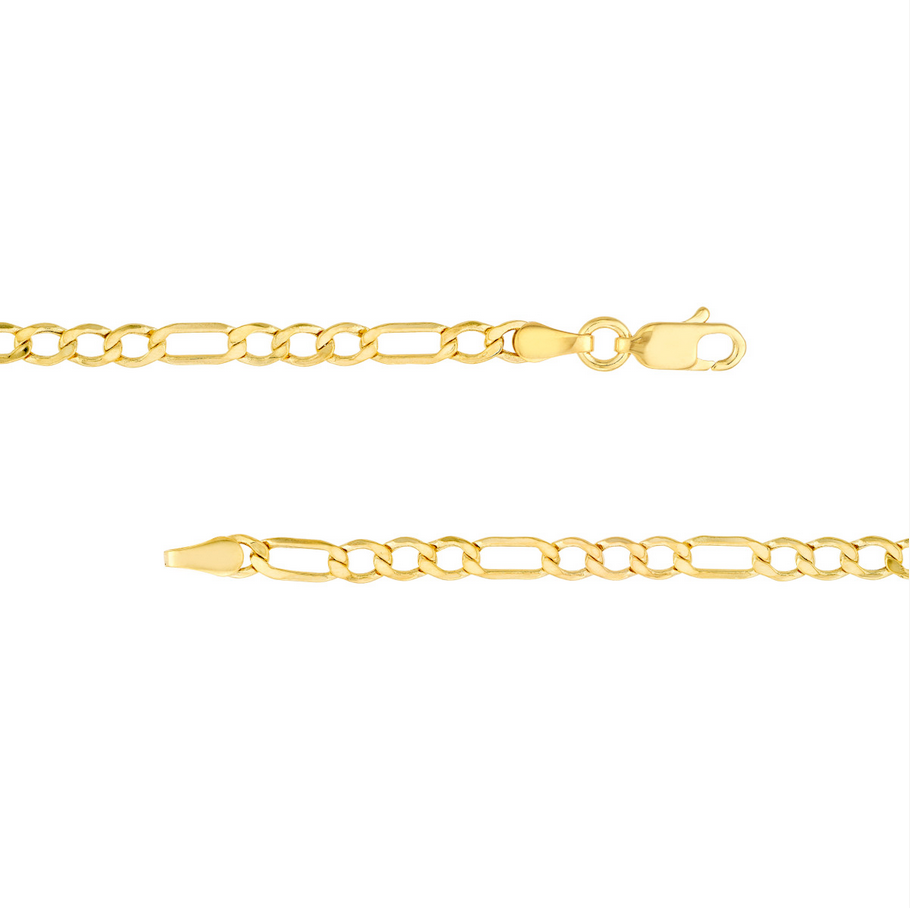 14KT Yellow Gold 3.60mm Hollow Diamond Cut Figaro Chain - 20’’ or 24’’ - Men’s Gold Chains