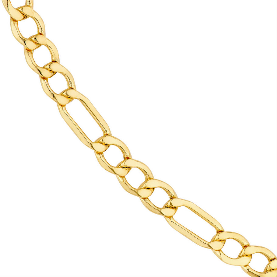 14KT Yellow Gold 4.40mm Hollow D/C Figaro Chain - 20’’ / 22’’ or 24’’ - Men’s Gold Chains