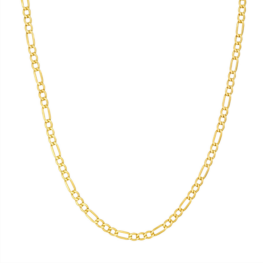 14KT Yellow Gold 4.40mm Hollow D/C Figaro Chain - 20’’ / 22’’ or 24’’ - Men’s Gold Chains