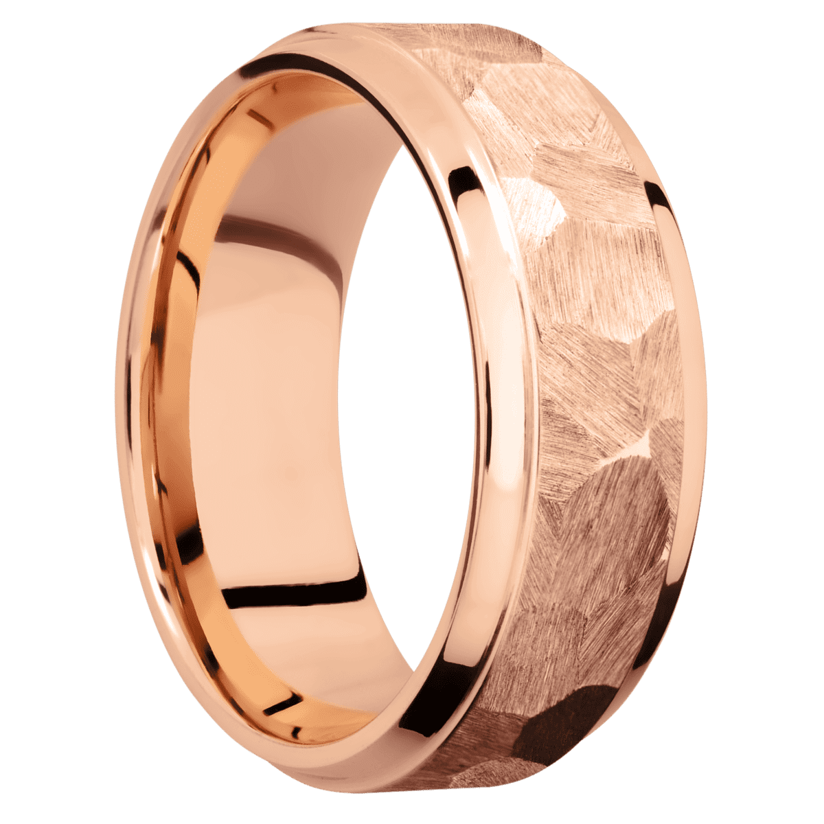 18K Rose Gold + Rock Polish Finish - 8 mm wide Stepped Bevel 18K Rose Gold band. - Custom