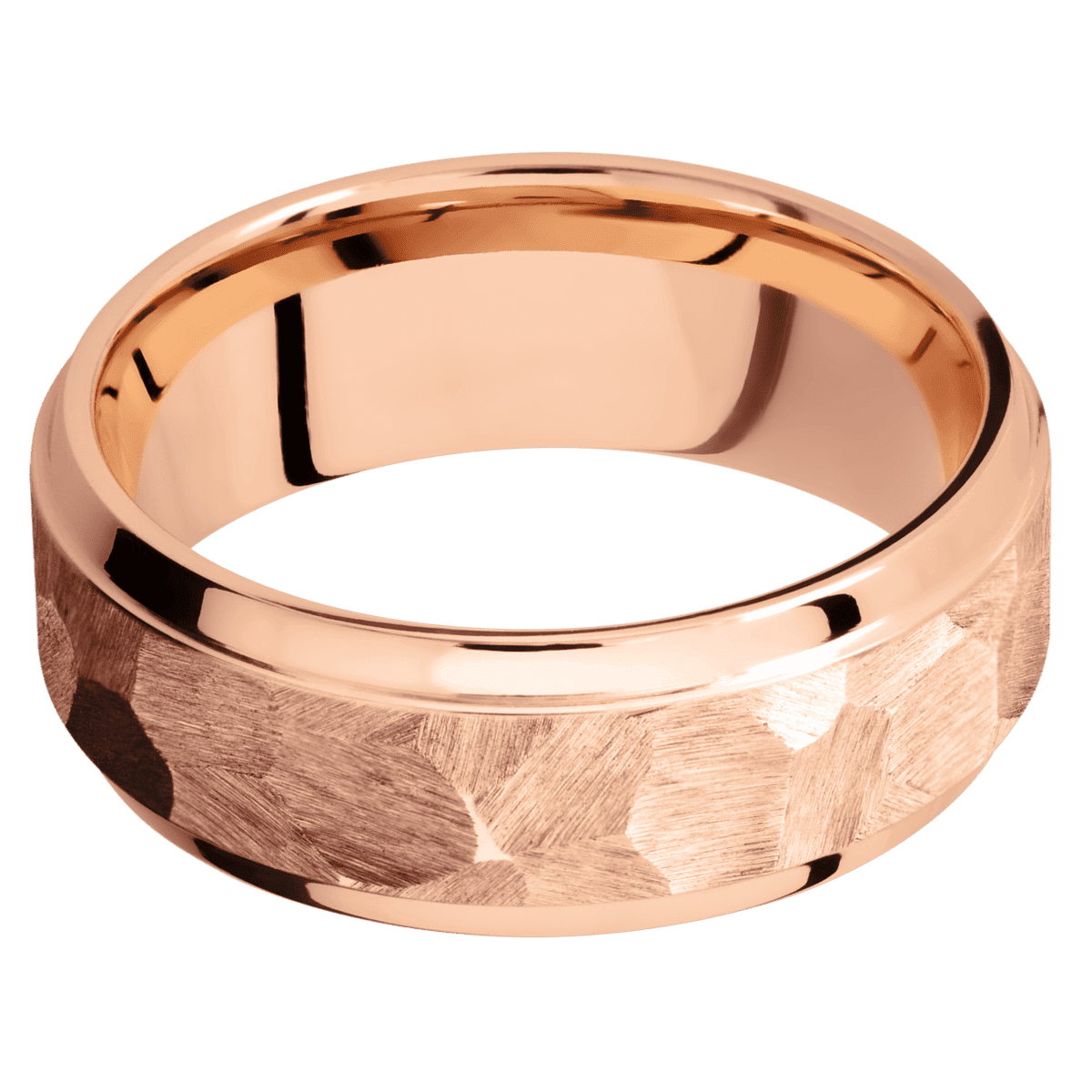 18K Rose Gold + Rock Polish Finish - 8 mm wide Stepped Bevel 18K Rose Gold band. - Custom