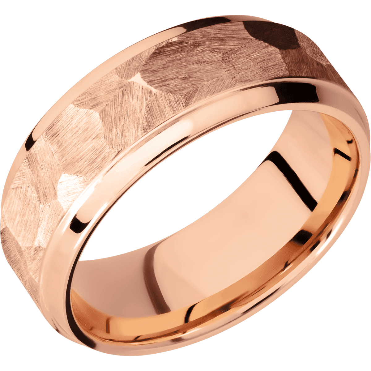 18K Rose Gold + Rock Polish Finish - 8 mm wide Stepped Bevel 18K Rose Gold band. - Custom