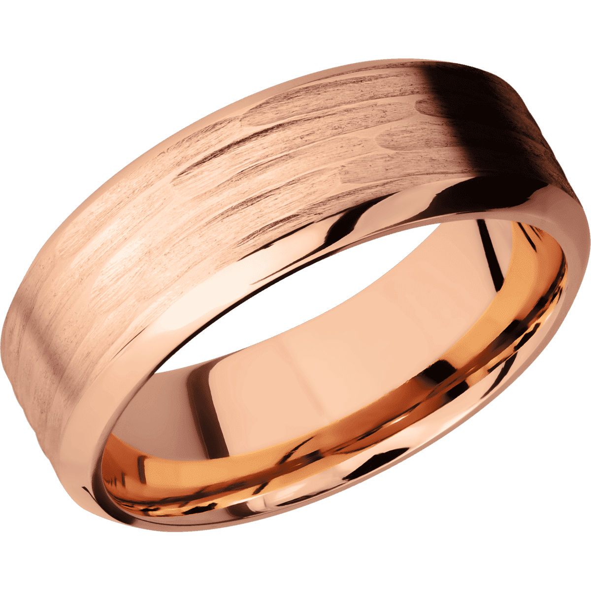 18K Rose Gold + Treebarkh Polish Finish - 8 mm wide High Bevel 18K Rose Gold band. - Custom
