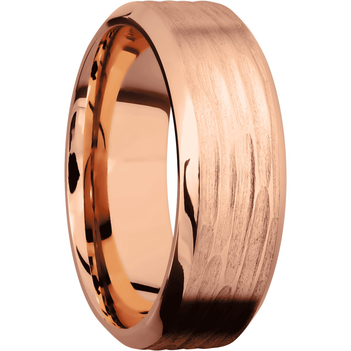 18K Rose Gold + Treebarkh Polish Finish - 8 mm wide High Bevel 18K Rose Gold band. - Custom