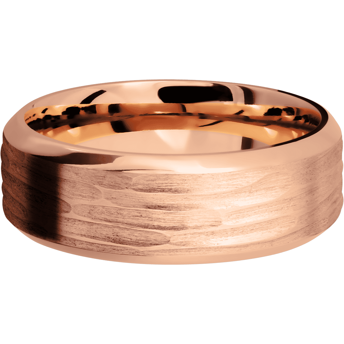 18K Rose Gold + Treebarkh Polish Finish - 8 mm wide High Bevel 18K Rose Gold band. - Custom