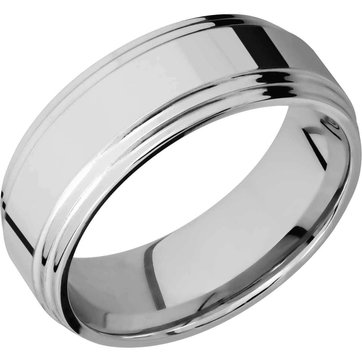 18K White Gold + Polish Polish Finish - 8 mm wide Flat Double Stepped Edges 18K White Gold band. - Custom