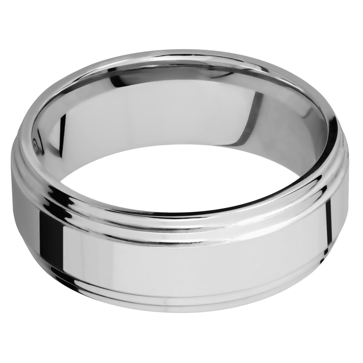 18K White Gold + Polish Polish Finish - 8 mm wide Flat Double Stepped Edges 18K White Gold band. - Custom