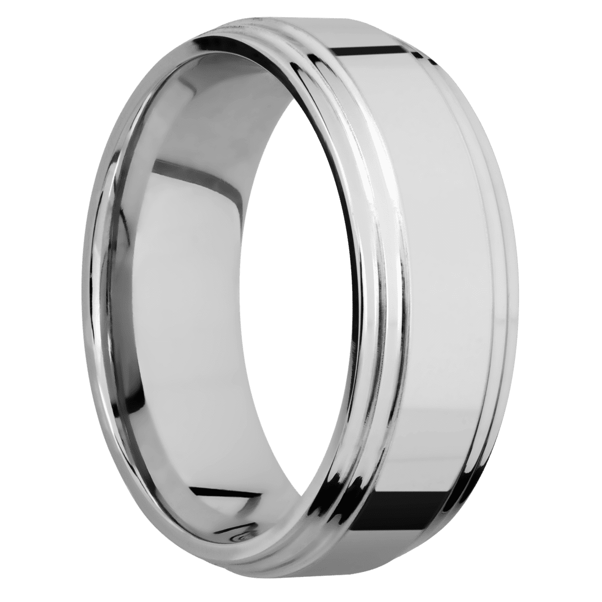 18K White Gold + Polish Polish Finish - 8 mm wide Flat Double Stepped Edges 18K White Gold band. - Custom