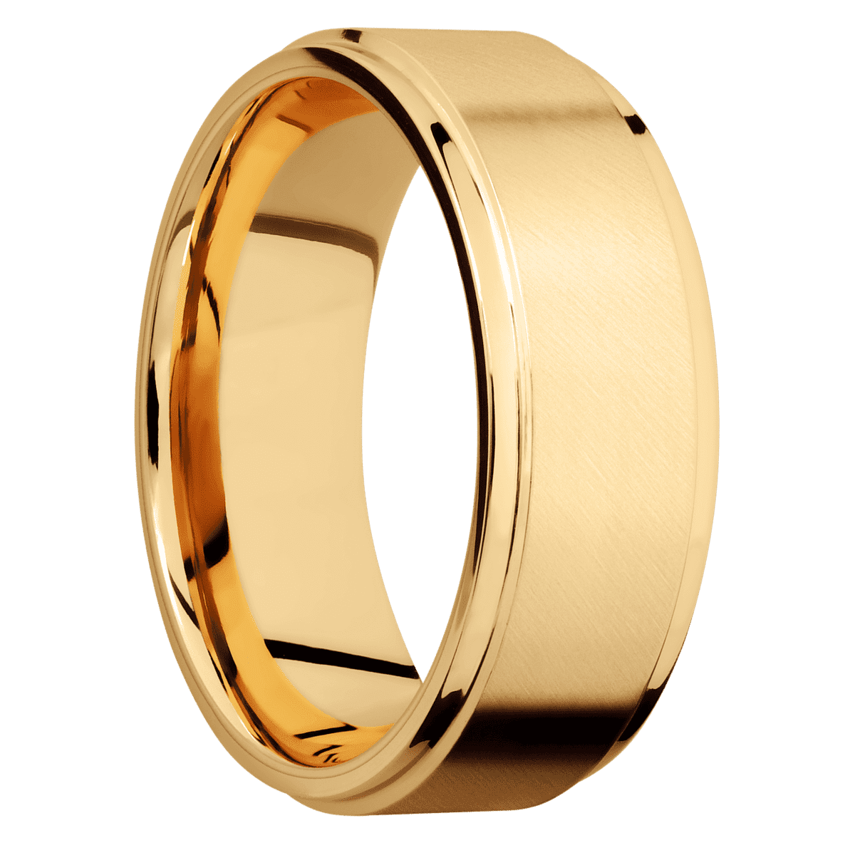 18K Yellow Gold + Anglesatin Polish Finish + 14K Yellow Gold - 8 mm wide Flat Grooved Edges 18K Yellow Gold band